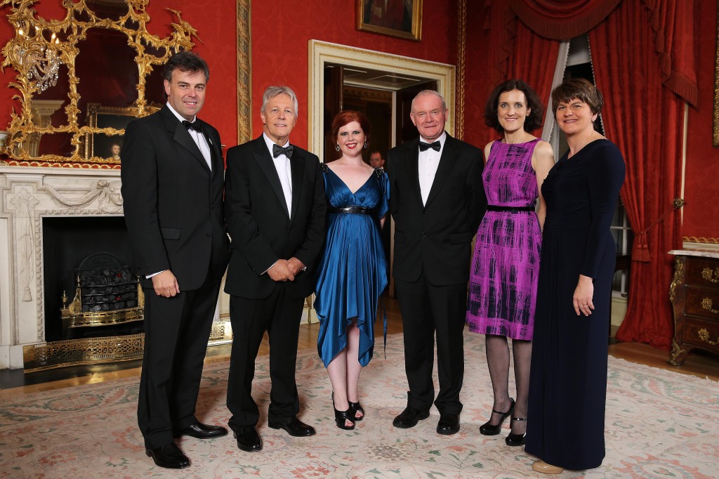 From left to right: Alastair Hamilton, Chief Executive of Invest NI; Peter Robinson; Young Entrepreneur Orlagh McGahan; Martin McGuinness; Secretary of State for Northern Ireland Theresa Villiers and Enterprise Minister Arlene Foster.